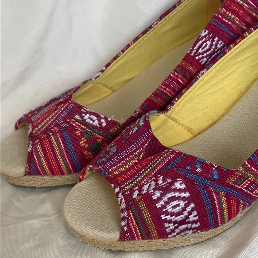 Tapestry Bohemian Patterned Espadrille wrapped Wedge Peep-Toe Heels size 6